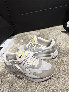 Nike Women's White and Light Gray Sneakers with Lime Accent